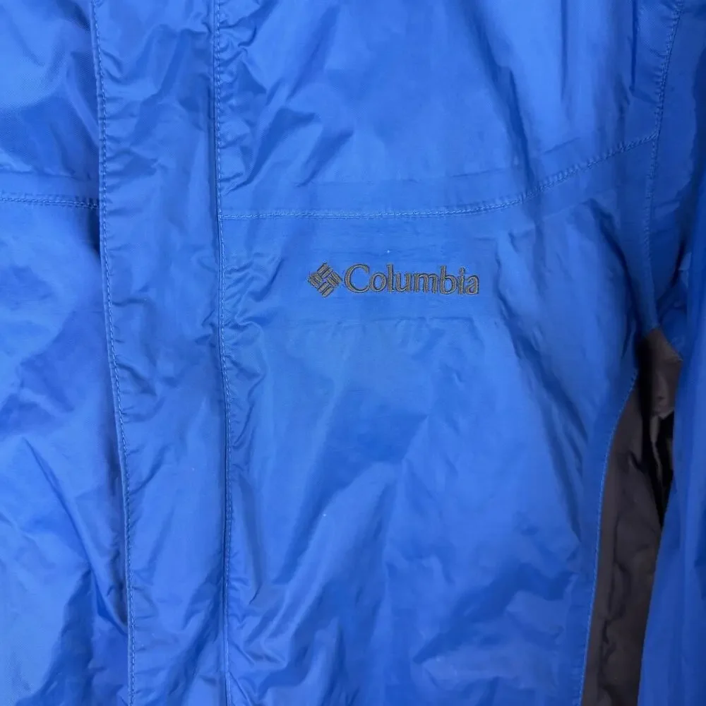 Columbia Youth Size 18/20 Hooded Blue Nylon Rain Jacket